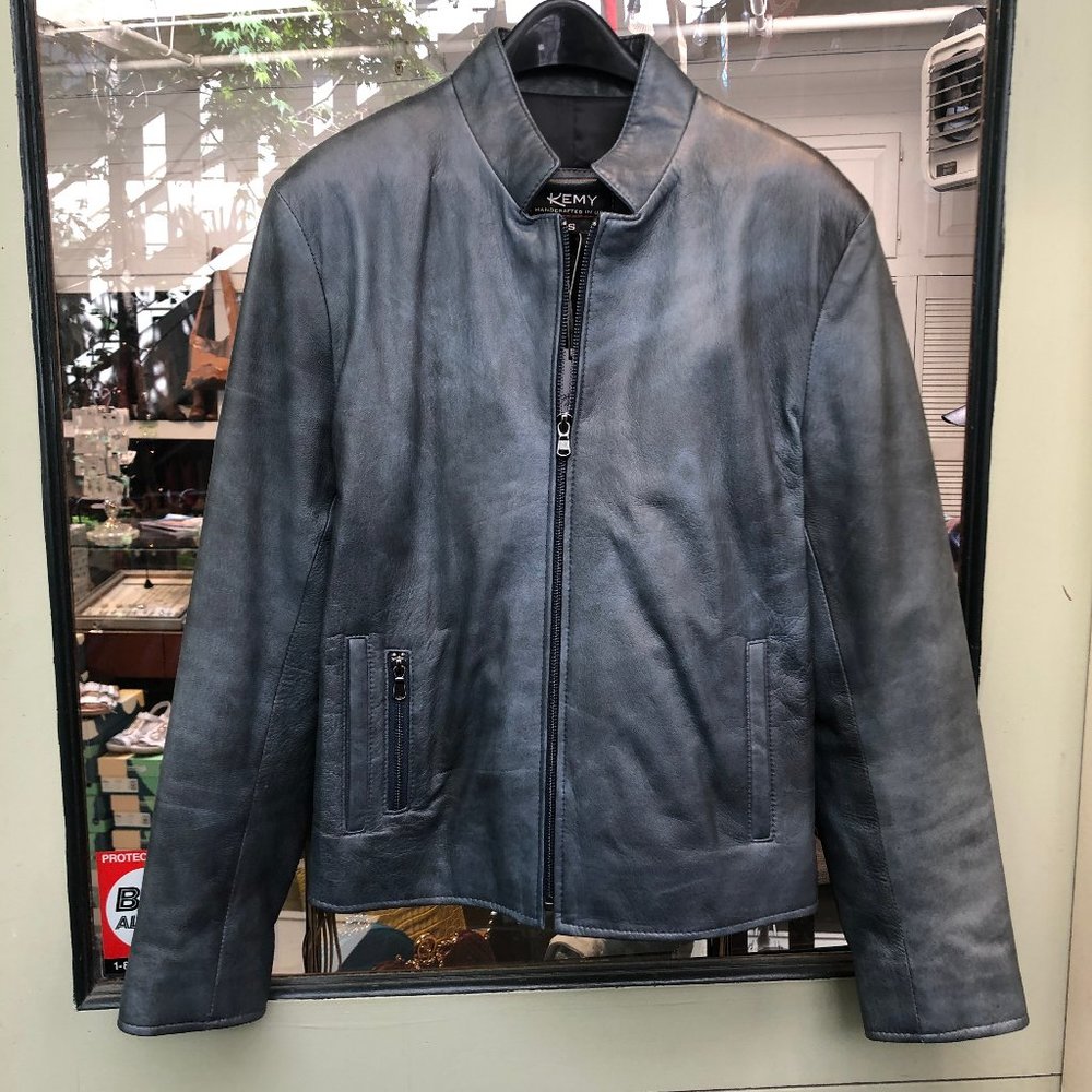 Remy Distressed Blue-Grey Genuine Leather Jacket